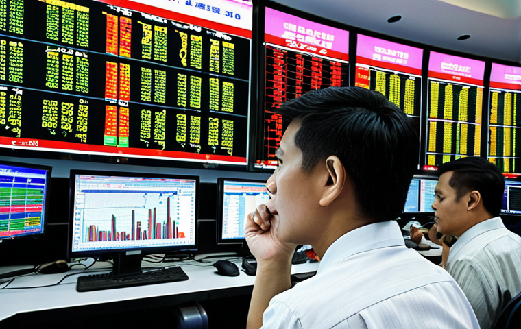 **

Prompt: "A vibrant, dynamic stock market trading floor scene. Thai investors are closely monitoring screens displaying stock charts and financial data. The atmosphere is a mix of excitement and caution, reflecting the highs and lows of the market cycle. Include elements representing Thai currency (Baht) and traditional Thai motifs subtly in the background. The overall style should be modern and informative, with a focus on financial literacy."

**
