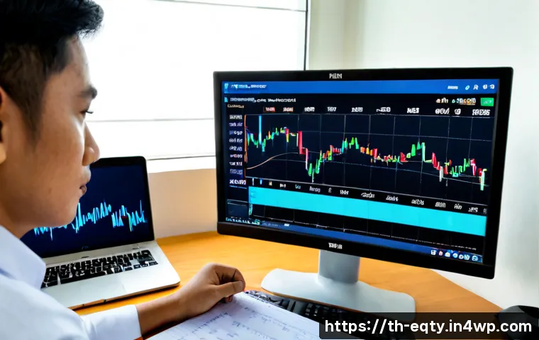 Home 29 주식 시장의 기술적 분석 도구 - Photorealistic Thai investor studying technical stock market analysis at a clean home office in Bang...