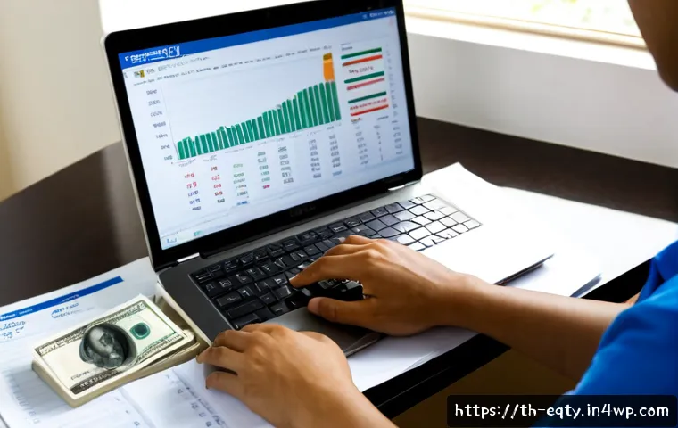 Home 17 주식 시장에서의 이익 실현 전략 - Photorealistic Thai investor in a clean Bangkok home office, calmly reviewing a rising stock chart o...